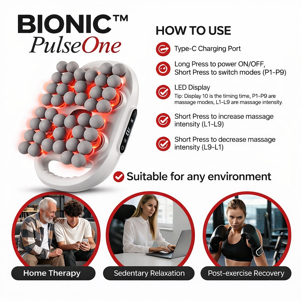 PulseOne Red Light Deep Tissue Massager – 42-Head Muscle Relief Device